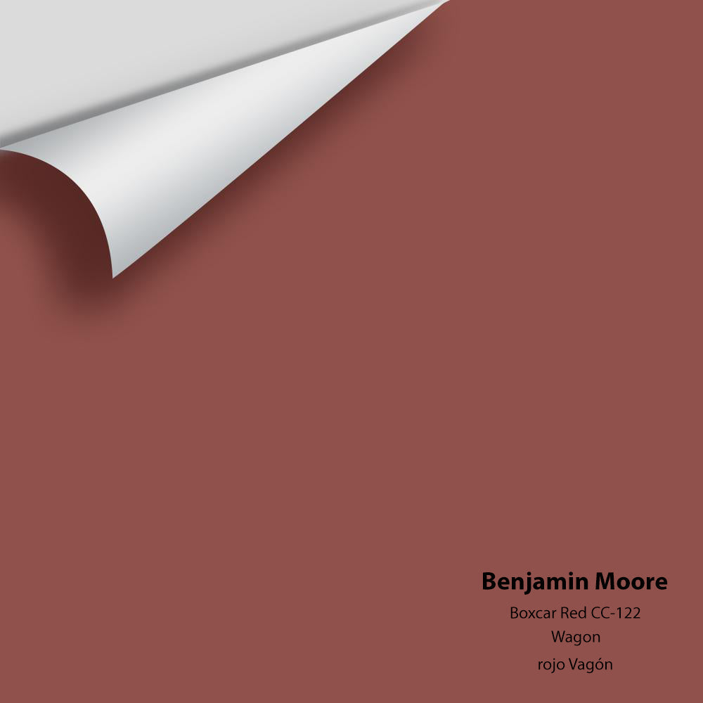 Digital color swatch of Benjamin Moore&#39;s Boxcar Red CC-122 Peel &amp; Stick Sample available at Anderson Paint in Michigan.