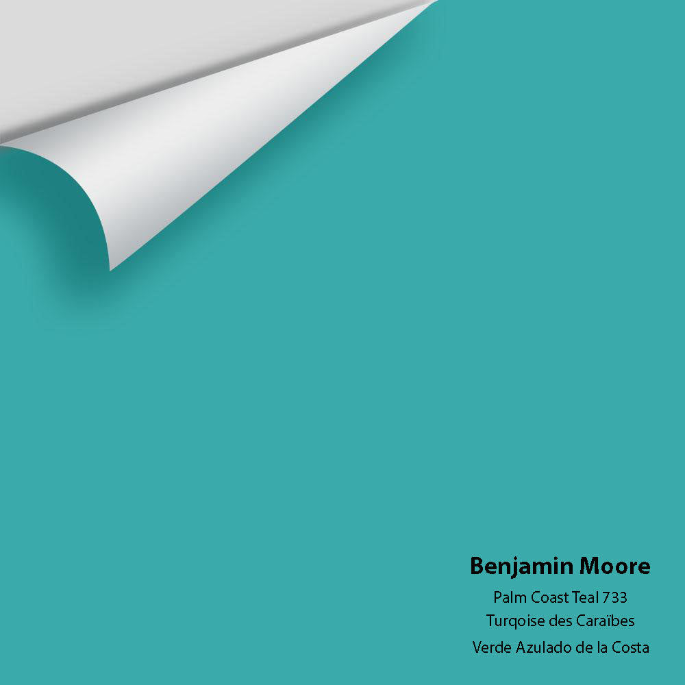 Digital color swatch of Benjamin Moore&#39;s Palm Coast Teal 733 Peel &amp; Stick Sample available at Anderson Paint in Michigan.