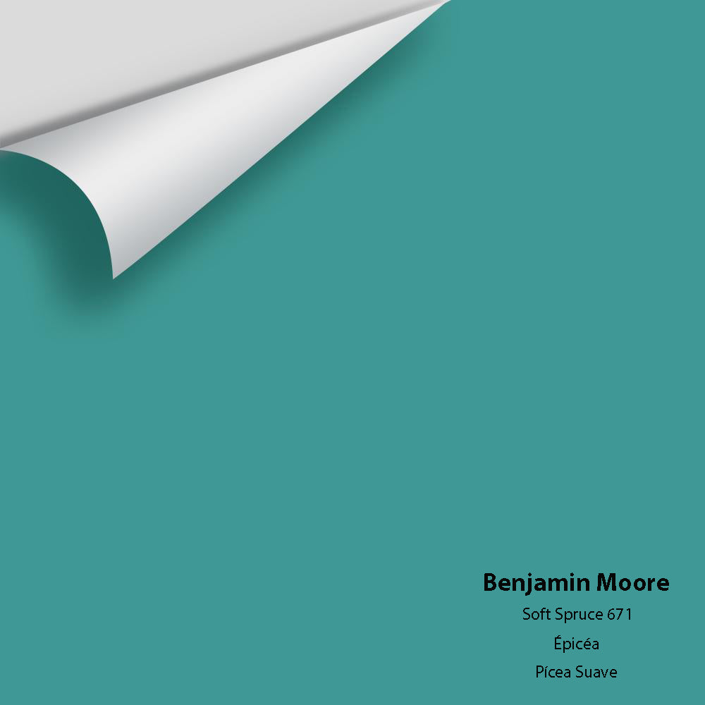 Digital color swatch of Benjamin Moore&#39;s Soft Spruce 671 Peel &amp; Stick Sample available at Anderson Paint in Michigan.