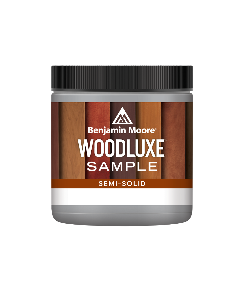 Benjamin Moore Woodluxe® Water-Based Semi-Solid Exterior Stain Half Pint Sample available at Anderson Paint Company in Ann Arbor Michigan.