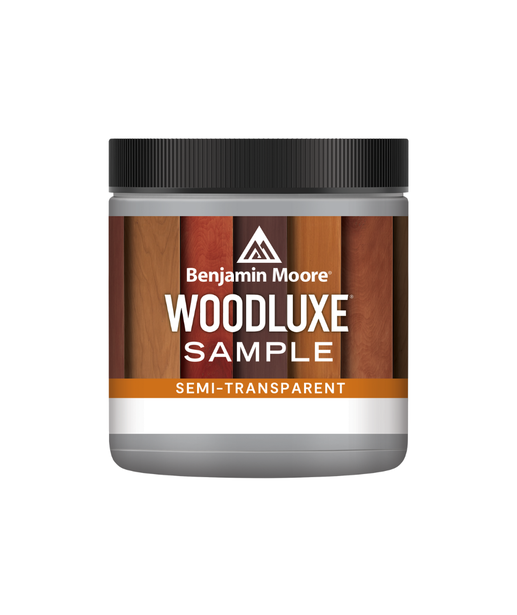 Benjamin Moore Woodluxe® Water-Based Semi-Transparent Exterior Stain Half Pint Sample available at Anderson Paint Company in Ann Arbor Michigan.