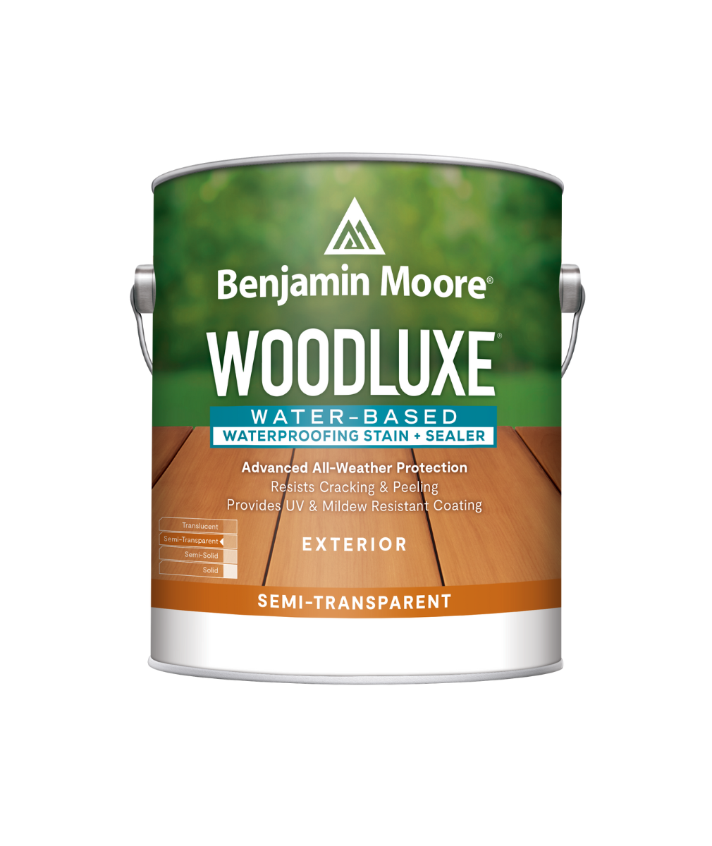 Benjamin Moore Woodluxe® Water-Based Semi-Transparent available at Anderson Paint Company  in Ann Arbor Michigan. 