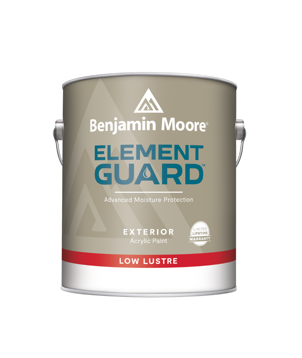 Benjamin Moore&#39;s Element Guard Exterior Low Lustre Paint with Advanced Moisture Protection available at Anderson Paint in Ann Arbor Michigan.